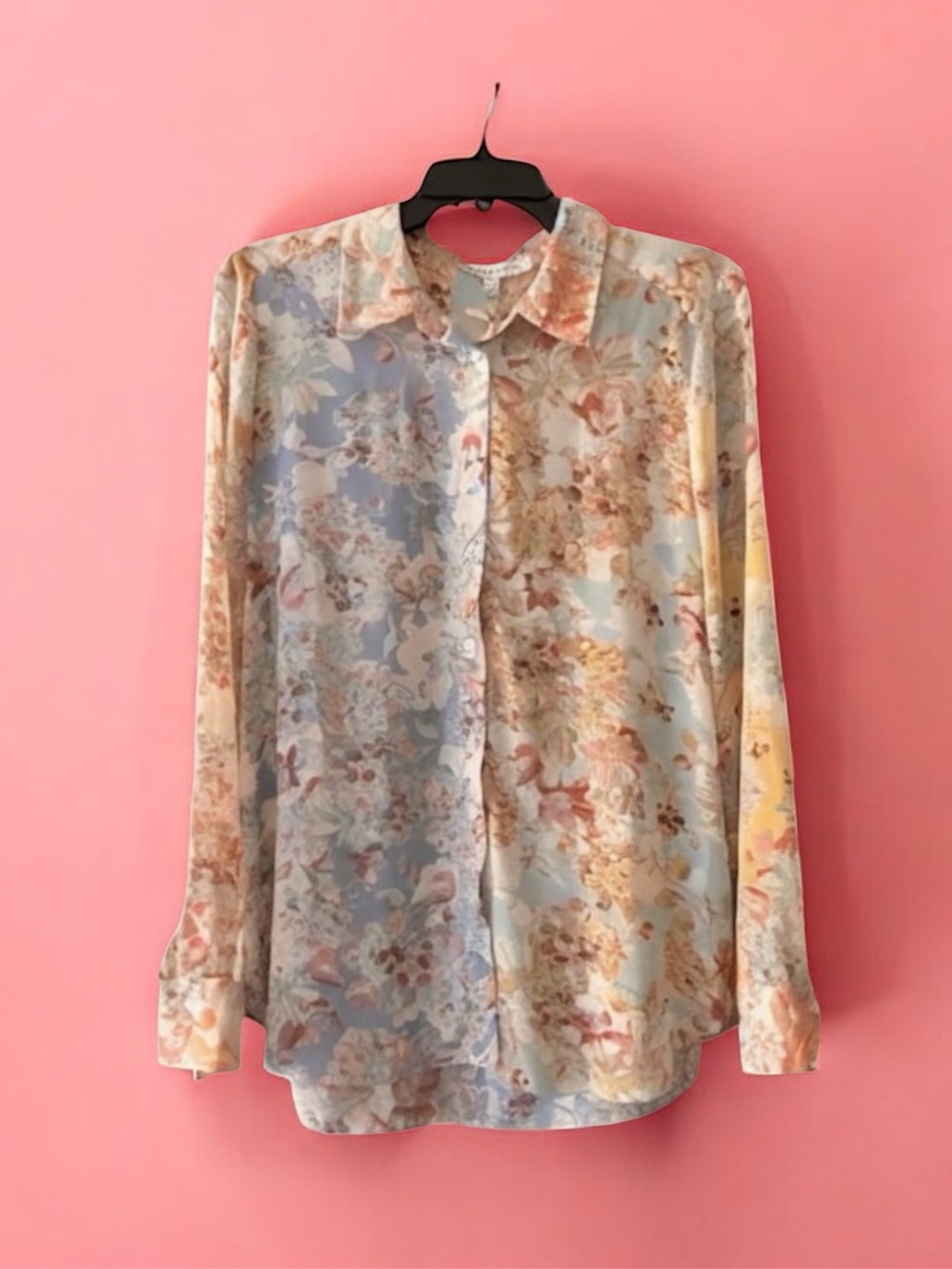 Pastel Floral Garden Boho Print Long Sleeve Buttondown Flowy Blouse